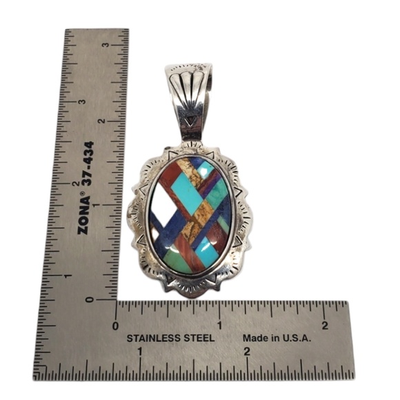 Shube Sterling Silver Navajo Mosaic Inlay Pendant #20786 - Picture 9 of 9